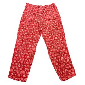 WinterSilks 100% Silk Snowflake Print Pajama Pants Women's XS Red Loungewear